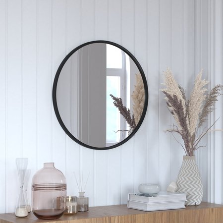 FLASH FURNITURE 24" Round Black Metal Framed Accent Wall Mirror HFKHD-4GD-CRE8-712315-GG